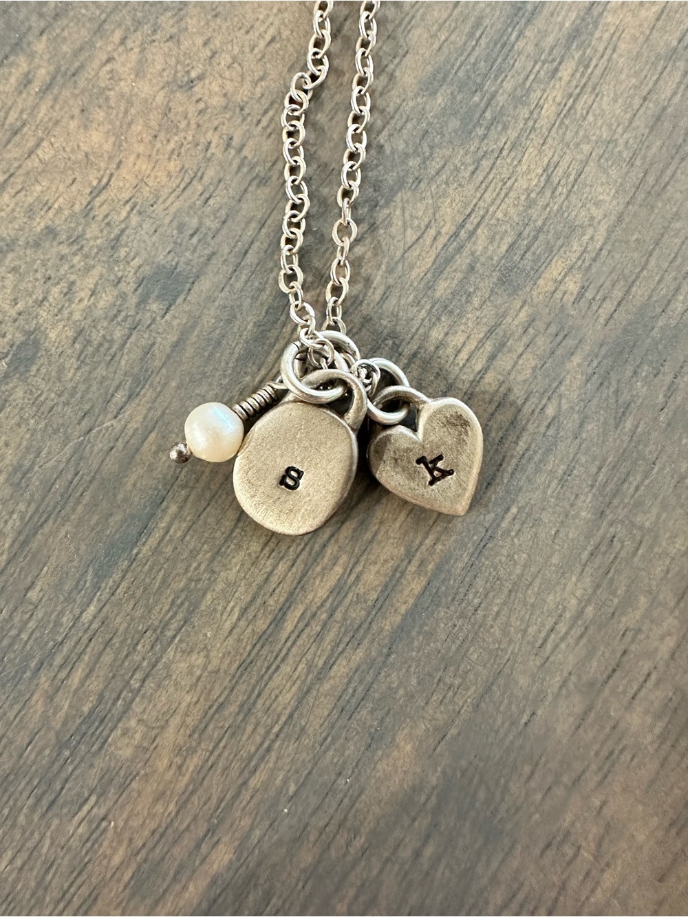 Lisa Leonard Sterling Silver Initial K Heart and S Tab + Real Pearl Necklace